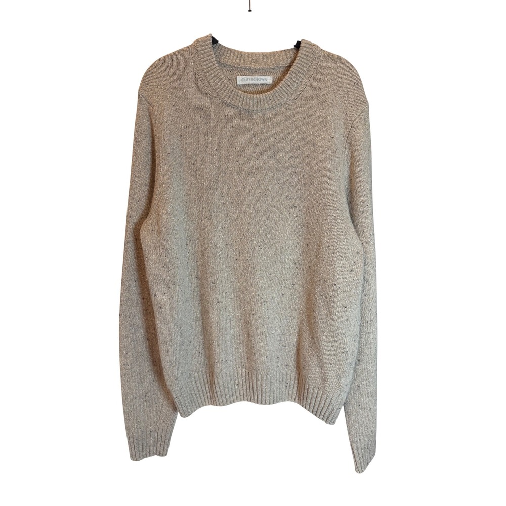 Outerknown Recycled Cashmere Wool Sweater Mens Large Beige Donegal Crewneck
